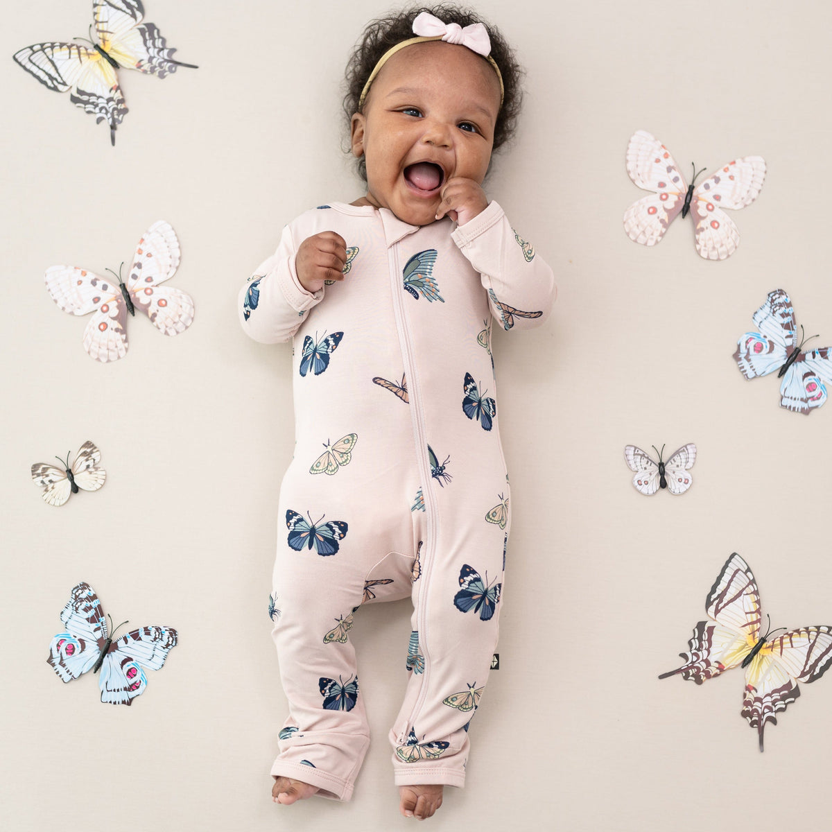 Zippered Romper in Blush Butterfly